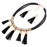 Leather Tassle Necklace Jewelry Set