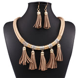 Leather Tassle Necklace Jewelry Set