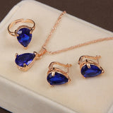 Elegant Vintage Blue Gem Austrian Crystal Chain Jewelry Set