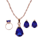 Elegant Vintage Blue Gem Austrian Crystal Chain Jewelry Set