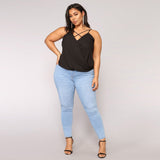 Women Plus Size Ripped Stretch Slim Denim Skinny Jeans Pants High Waist Trousers