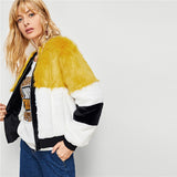 Multicolor Elegant Faux Fur Colorblock JACKET