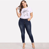 Plus Size Blue Pearls Beads Casual Denim Jeans