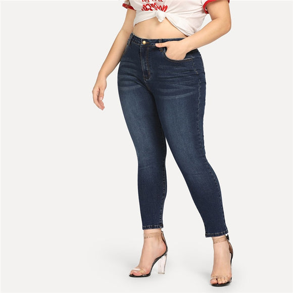 Plus Size Navy Wash Skinny Casual Denim Jeans